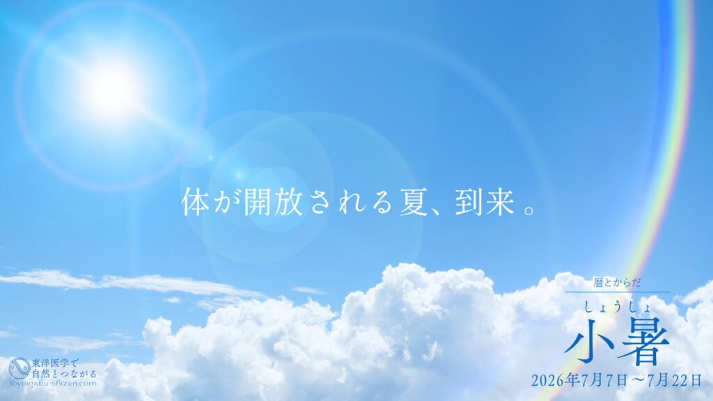 二十四節気「小暑(しょうしょ)」のイメージ。青空に太陽が輝き、入道雲(積乱雲)が大きくなりはじめている。