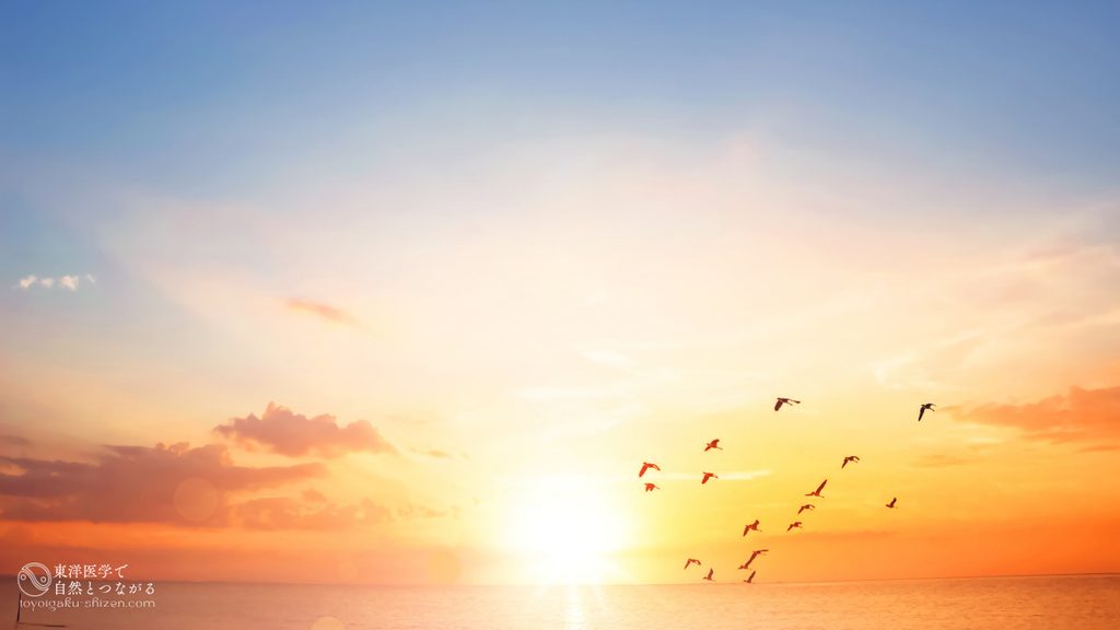 二十四節気「立秋」のイメージ。夕暮れどきの浜辺